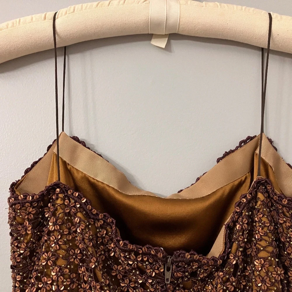 Badgley Mischka gold velvet beaded gown Vintage Y2K size 8 - Picture 9 of 15